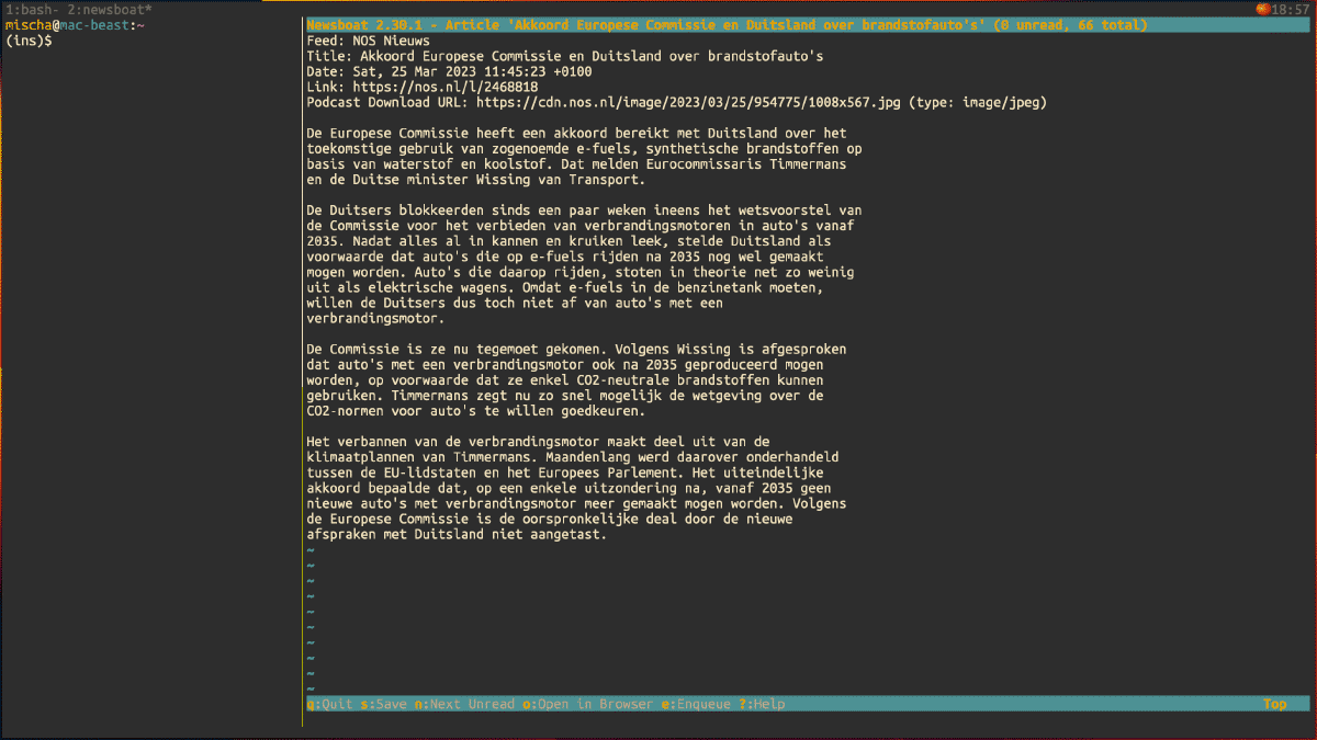 How to Run Newsboat in Zenmode